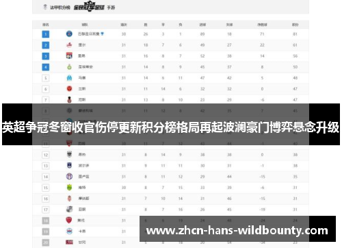 英超争冠冬窗收官伤停更新积分榜格局再起波澜豪门博弈悬念升级 英超争冠冬窗收官伤停更新积分榜格局再起波澜豪门博弈悬念升级